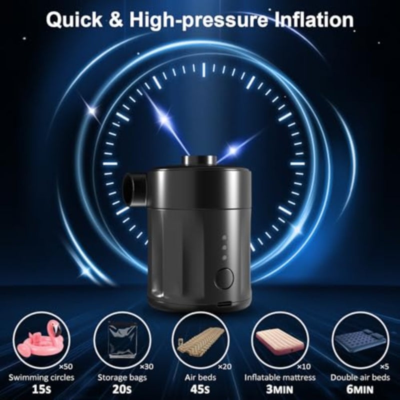 Portable Electric Air Pump for Inflatables, Rechargeable Battery Air Pump for Airbed, 2-in-1 Portable Mini Vacuum Pump with 4 Air Nozzles and Storage Bag for Air Mattress, Pool - Image 4
