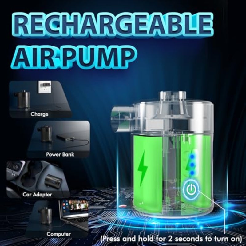 Portable Electric Air Pump for Inflatables, Rechargeable Battery Air Pump for Airbed, 2-in-1 Portable Mini Vacuum Pump with 4 Air Nozzles and Storage Bag for Air Mattress, Pool - Image 3