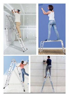 SUNRISE Folding Ladder Multipurpose Aluminum Extension Ladder 7 in 1 Step Ladder Folding Adjustable Telescoping Heavy Duty Scaffold  - Image 2