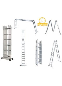 Folding Ladder Multipurpose Aluminum Extension Ladder 7 in 1 Step Ladder Folding Adjustable Telescoping Heavy Duty Scaffold