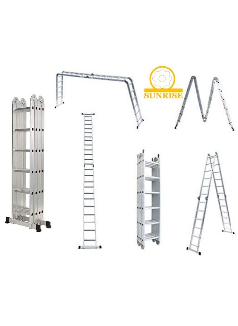 SUNRISE - Folding Ladder Multipurpose Aluminum Extension Ladder 7 in 1 Step Ladder Folding Adjustable Telescoping Heavy Duty Scaffold - Image 1