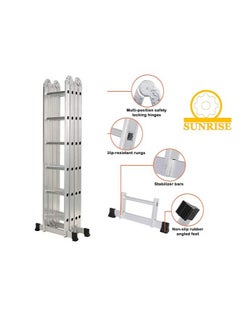 SUNRISE Folding Ladder Multipurpose Aluminum Extension Ladder 7 in 1 Step Ladder Folding Adjustable Telescoping Heavy Duty Scaffold  - Image 3