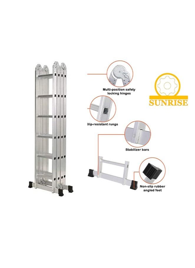 SUNRISE - Folding Ladder Multipurpose Aluminum Extension Ladder 7 in 1 Step Ladder Folding Adjustable Telescoping Heavy Duty Scaffold - Image 1