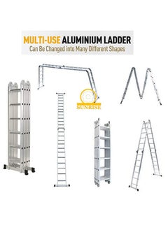 SUNRISE Folding Ladder Multipurpose Aluminum Extension Ladder 7 in 1 Step Ladder Folding Adjustable Telescoping Heavy Duty Scaffold  - Image 4