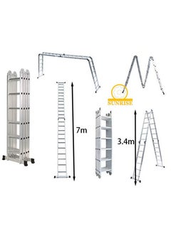 SUNRISE Folding Ladder Multipurpose Aluminum Extension Ladder 7 in 1 Step Ladder Folding Adjustable Telescoping Heavy Duty Scaffold  - Image 5