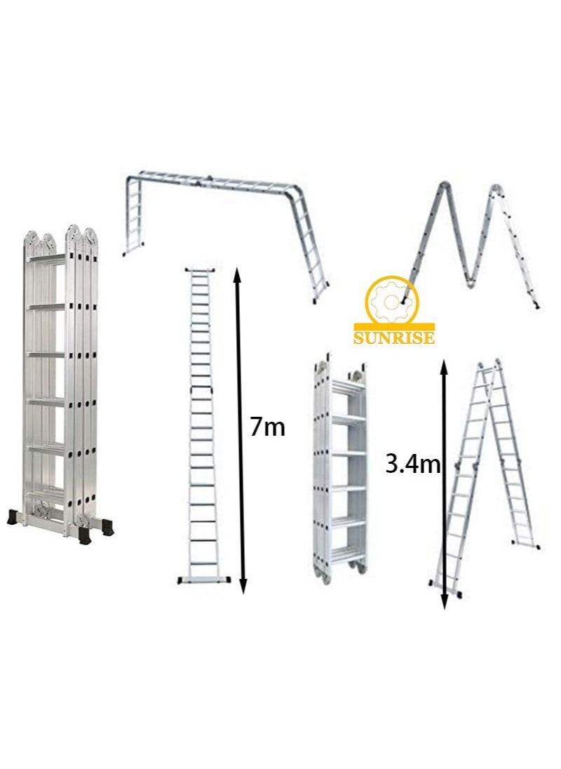 SUNRISE - Folding Ladder Multipurpose Aluminum Extension Ladder 7 in 1 Step Ladder Folding Adjustable Telescoping Heavy Duty Scaffold - Image 1