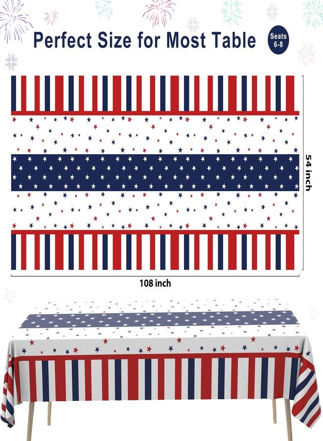 Tbsone 3 Pack 4th of July Patriotic Tablecloth, Disposable Red White and Blue Plastic Table Cloth, USA Party Decorations, Independence Day Supplies for Outdoor Picnic, Camping, Memorial, or Home - Image 2