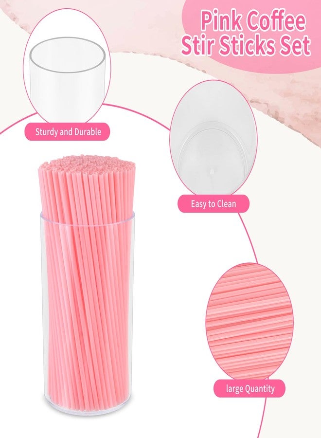 DLUGOPIS 500 Pcs Pink Coffee Stir Sticks Set Coffee Stirrers Holder Acrylic Stir Stick Holder Bar Straws Cocktail Straws Drink Stirrers for Coffee Bar Cocktail Milk Tea Restaurant Home Kitchen Party Supplies - Image 3
