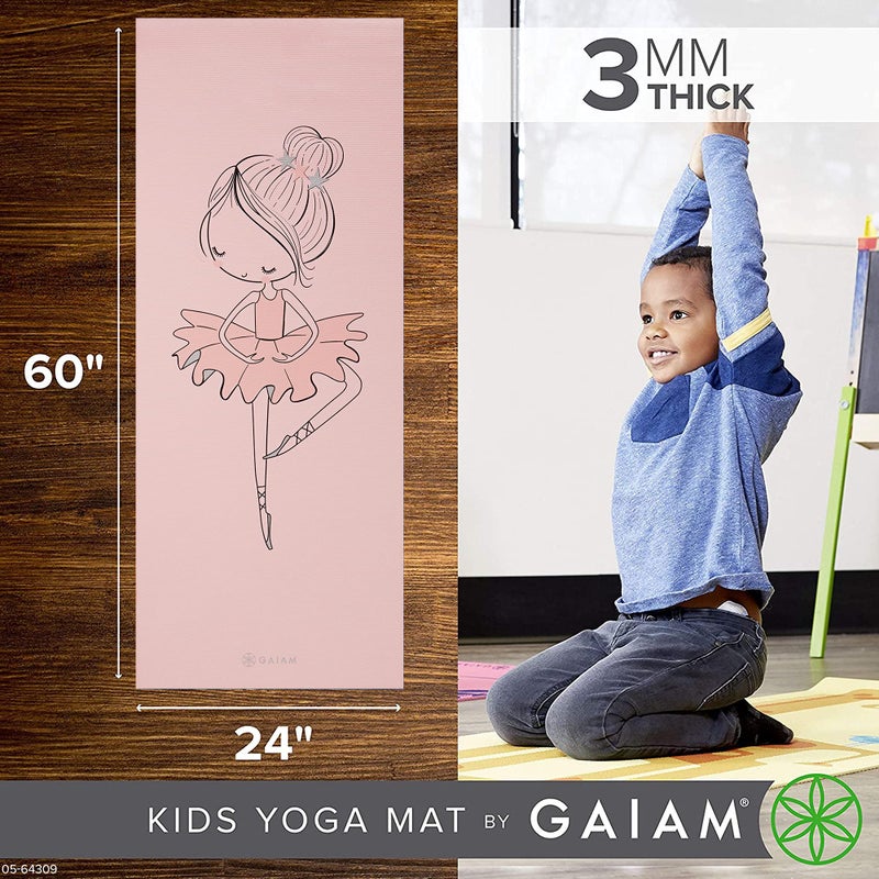 Gaiam Kids Yoga Mat Exercise Mat, Yoga for Kids with Fun Prints - Ideal for Babies, Active & Calm Toddlers and Young Children (60" L x 24" W x 3mm Thick) - Ballerina - Image 3
