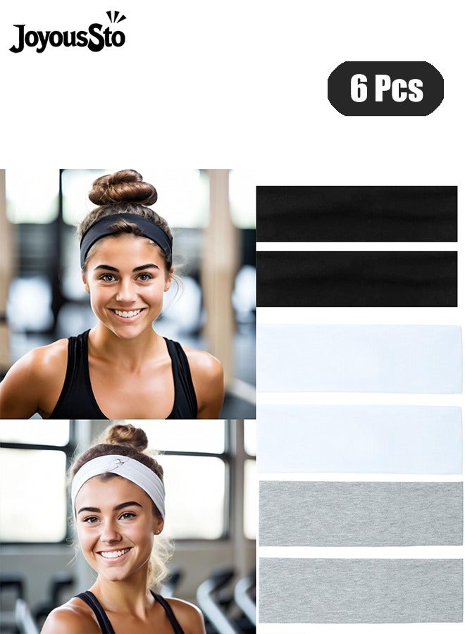 JoyousSto 6 Pcs Sports Headbands Non Slip Soft Cotton Sport Elastic Hairbands for Men and Women, Thin Summer Headband, Soft Cotton Hair Bands for Yoga, Workout, Running, Cycling - Image 1