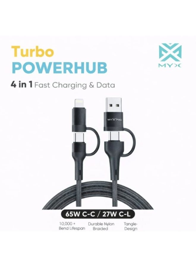 ميكس كابل الشحن السريع Turbo PowerHub 4 في 1 بقدرة 65 واط – كابل متعدد المنافذ USB-C - Image 1