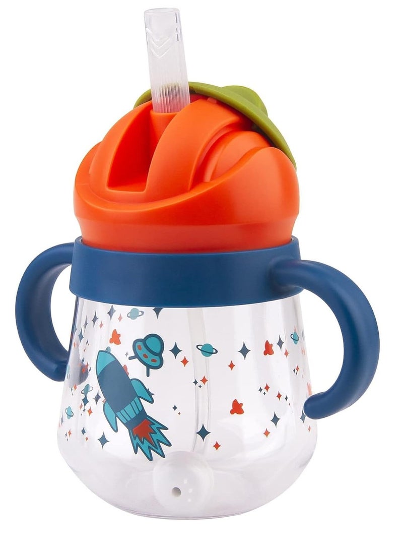 Gonice Sippy Cup for Baby, Sippy Cup for Baby 6-12 Months, Weighted Straw Non Spill Cup for Toddlers, Baby Straw Cup with Handles, Spill-Proof, Leak-Proof Soft Spout Cup 260ml, BPA Free (Blue) - Image 1