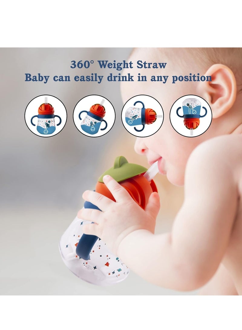 Gonice Sippy Cup for Baby, Sippy Cup for Baby 6-12 Months, Weighted Straw Non Spill Cup for Toddlers, Baby Straw Cup with Handles, Spill-Proof, Leak-Proof Soft Spout Cup 260ml, BPA Free (Blue) - Image 2