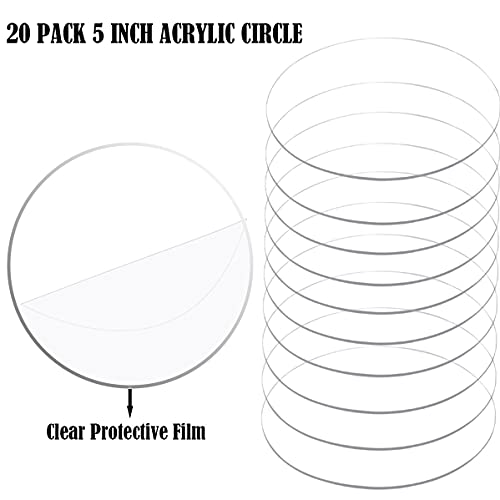 JINMURY 20 Pieces Clear Circle Acrylic Sheet 5 Inch Acrylic Circle Disc Transparent Round Acrylic Sign for Milestone Markers, Acrylic Table Sign Blank, Painting and DIY Projects - Image 3
