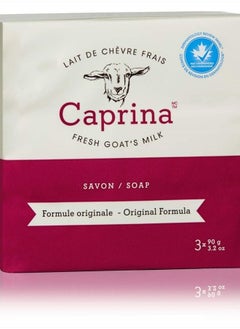Caprina Fresh Goat's Milk Soap Bar, Original, 3 Bar-Pack (3.2 o.z each), Cleanses Without Drying, Biodegradable Soap, Moisturizing, Vitamin A, B2, B3, and More