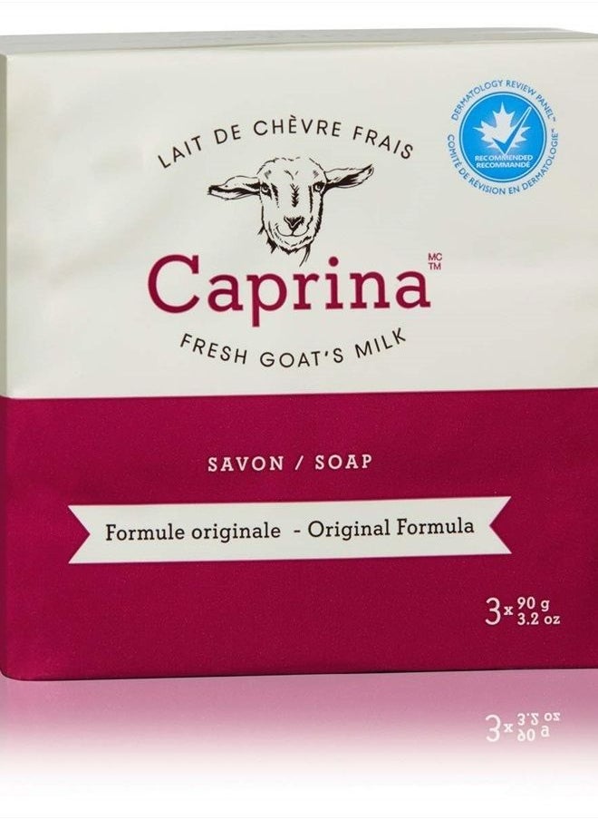 Caprina by Canus - Caprina Fresh Goat's Milk Soap Bar, Original, 3 Bar-Pack (3.2 o.z each), Cleanses Without Drying, Biodegradable Soap, Moisturizing, Vitamin A, B2, B3, and More - Image 1
