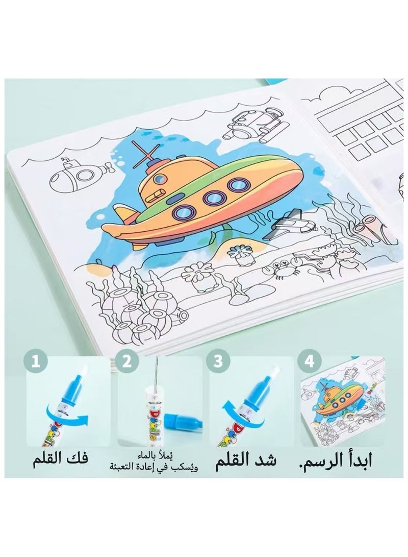 3 كتب صور بالألوان المائية كتاب التلوين المائي السحري （حيوان ， محيط ， ديناصور ， لا فوضى، ألعاب سفر للأطفال، مع الرسم والملصقات لتحفيز الإبداع والخيال، آمنة وتعليمية وممتعة، تنمي المهارات الحركية والإبداع ，3 سنوات فأكثرر - Image 3