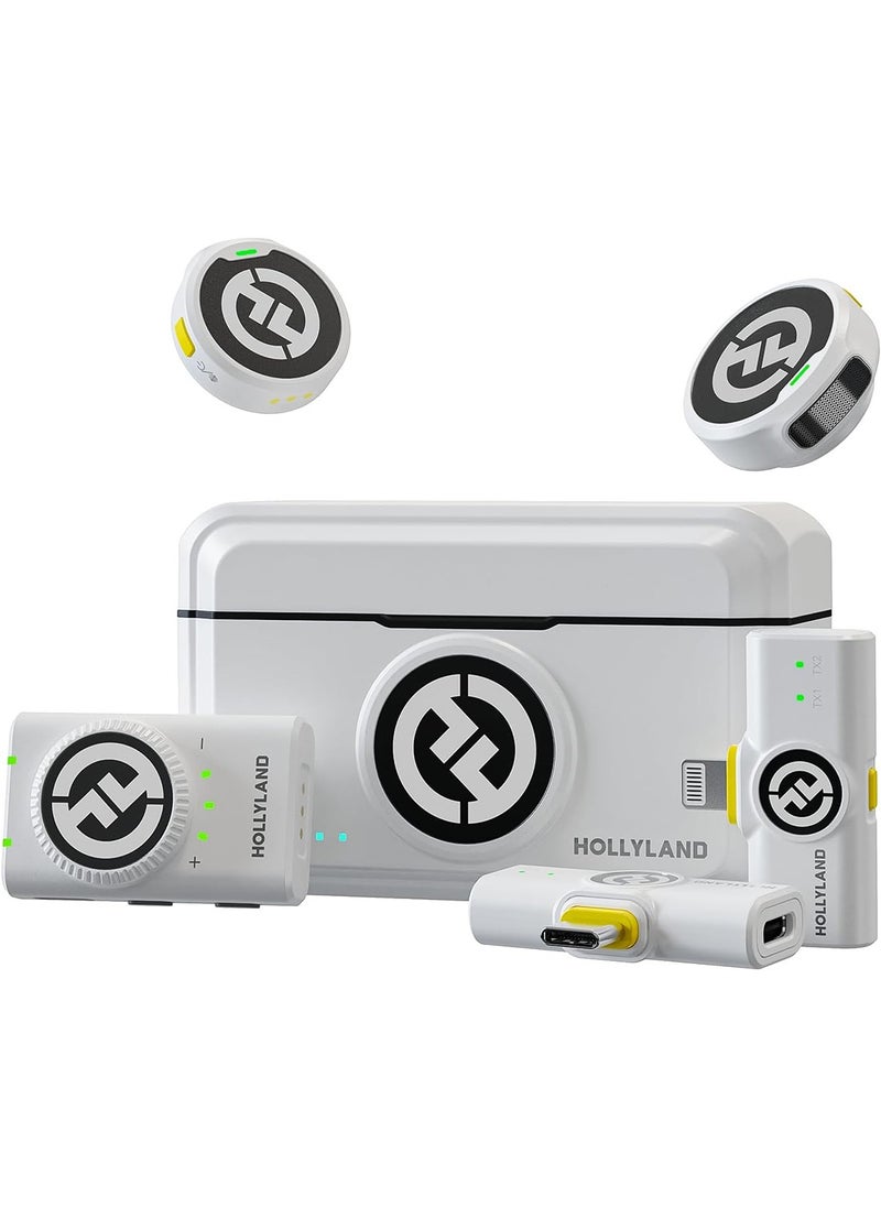 Hollyland - Lark M2 DUO-Combo Button Lavalier Microphone System With Dual Transmitter Kit White - Image 1