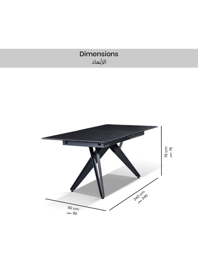 Micasa Elegant and Modern Design Rectangular Extension Dining Table Black 76 x 90 x 240 cm DT2070