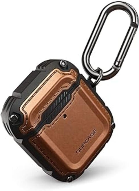 Supcase unicorn beetle royal series case designed for airpods 1 & 2, full-body rugged protective cover case with carabiner for apple airpods 1st & 2nd (brown)