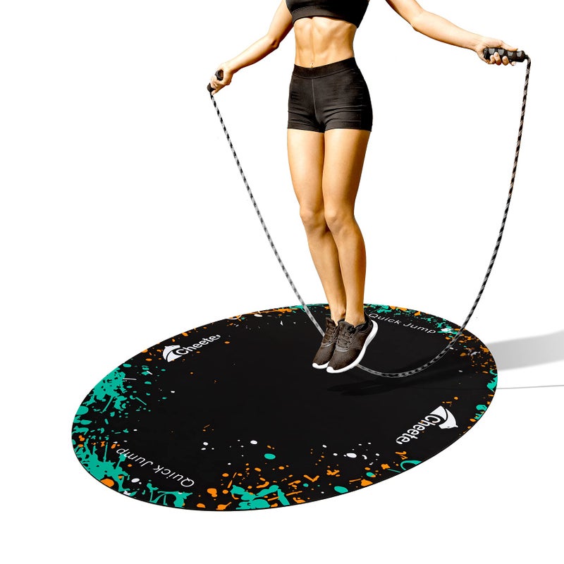 Cheete Jump Rope Mat Large Rubber Exercise Mat Rope Skipping Workout Mats for Home Gym Flooring NonSlip Oval Design for Floor Rope Protection VR mat