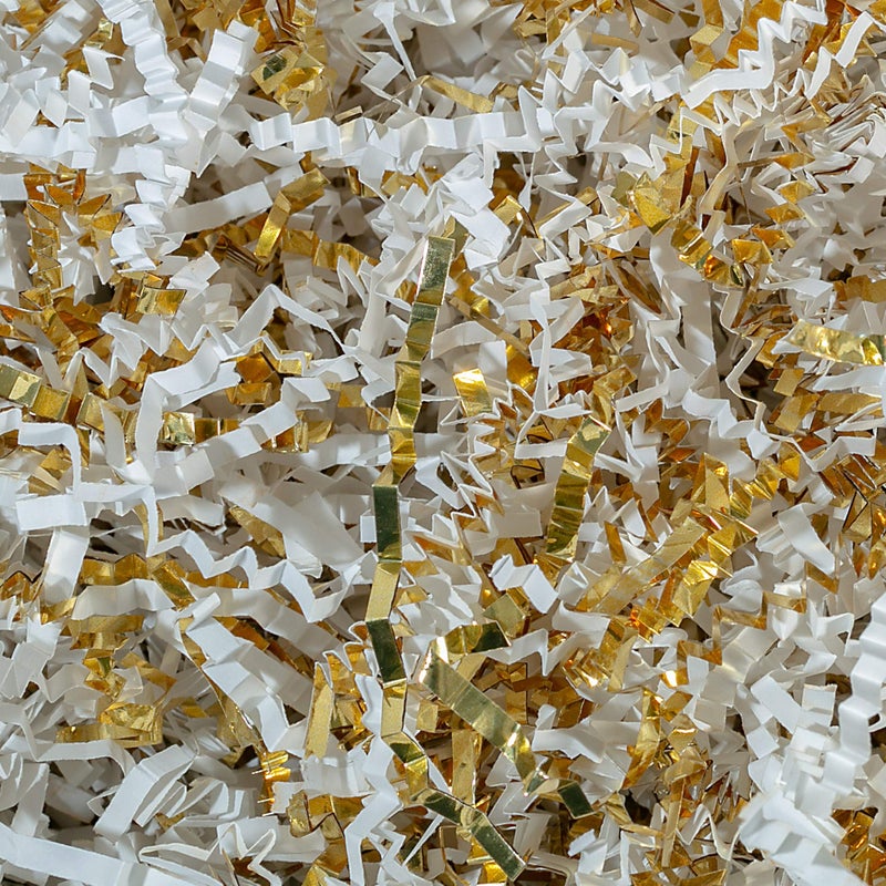 MagicWater Supply  1 LB  White  Gold  Crinkle Cut Paper Shred Filler great for Gift Wrapping Basket Filling Birthdays Weddings Anniversaries