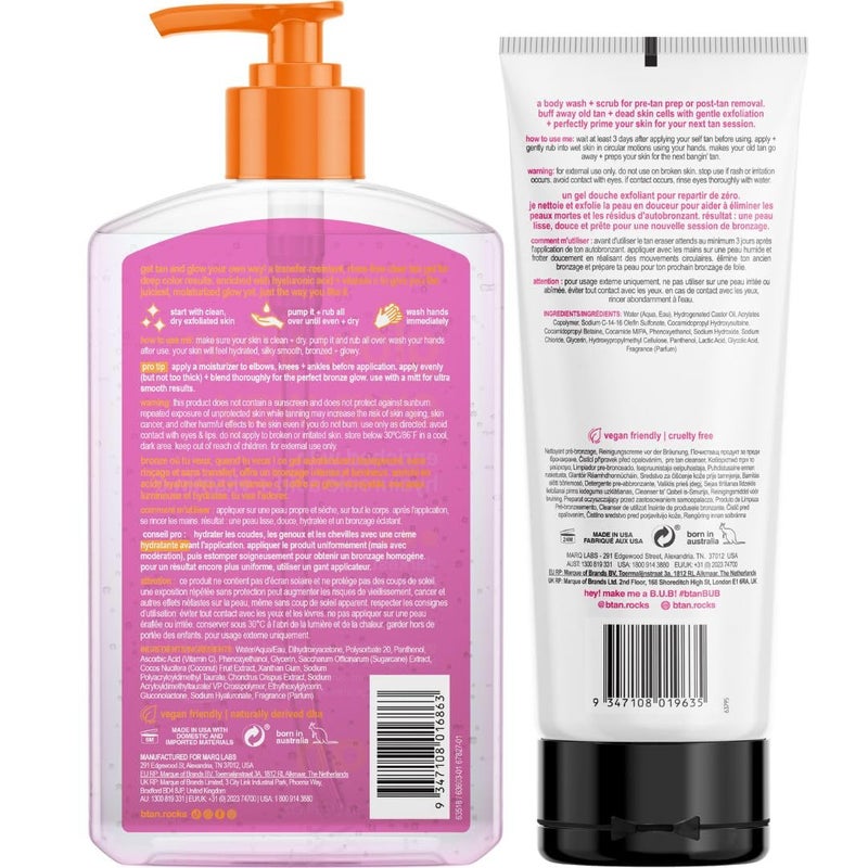 b tan b.tan Best Clear Self Tanning Gel Kit | Glow Your Own Way Bundle - Ultra Dark, Quick Express Tanner for Face & Body with Applicator, No Transfer (Dark with Tan Eraser Scrub with Mitt) - Image 2