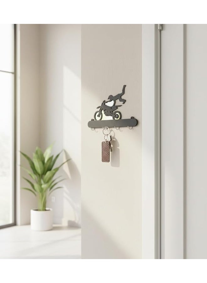 modern Motorcycle Man Decorative Wall Key Hanger with 4 Metal Hooks 25 x 15 cm Easy and Quick Installation with Strong Double Face Adhesive No Nails No Cracking 1 Piece Black - Image 4