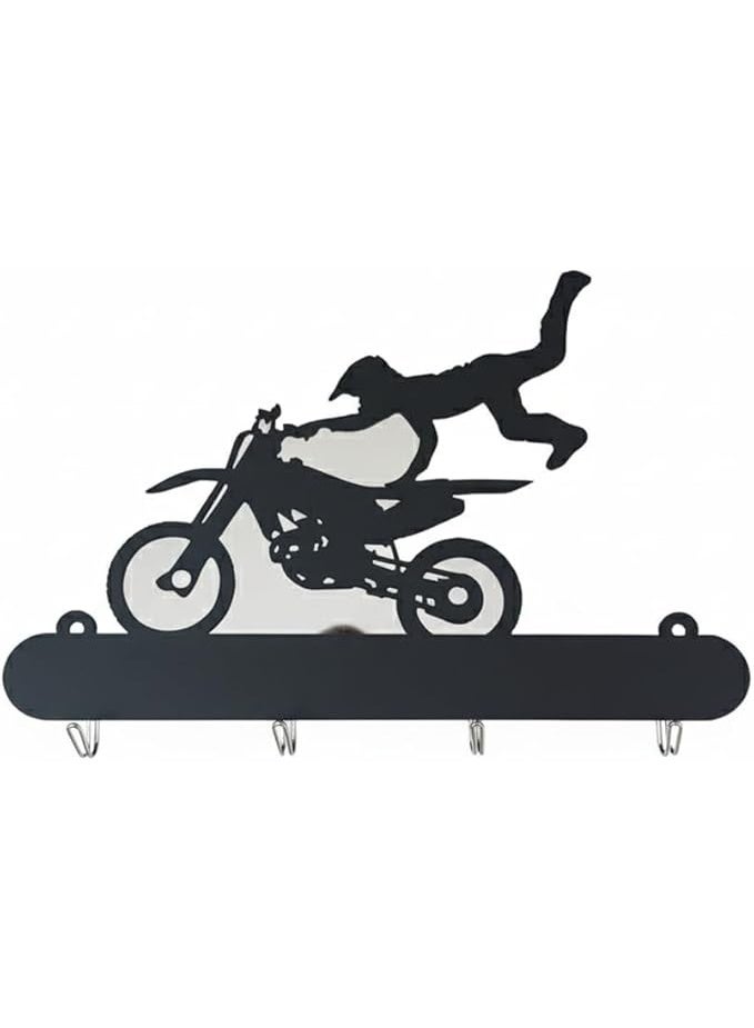 modern Motorcycle Man Decorative Wall Key Hanger with 4 Metal Hooks 25 x 15 cm Easy and Quick Installation with Strong Double Face Adhesive No Nails No Cracking 1 Piece Black - Image 2