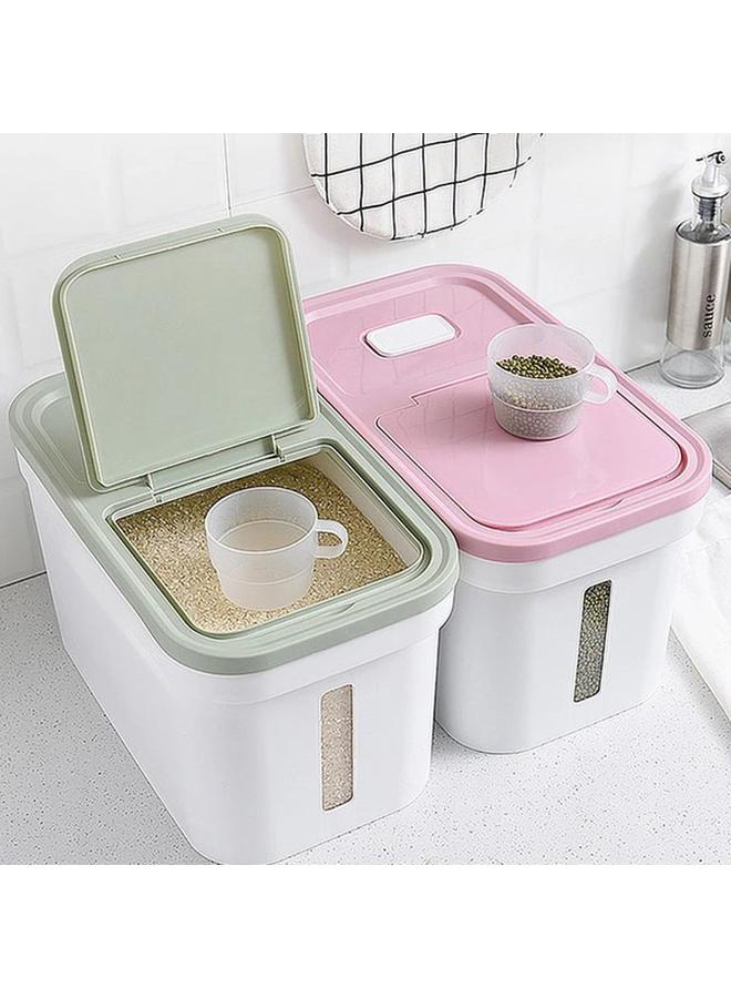 Felli Flip-Open Rectangular Plastic Rice Bin Light Pink and White 12kg - Image 1