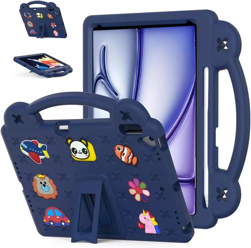 لاكيون حافظة أطفال متوافقة مع iPad Air 11 بوصة M3 2025 (11 بوصة) غطاء واقٍ خفيف الوزن ومقاوم للصدمات مع مقبض وحامل، تصميم إبداعي قابل للتخصيص (أزرق) - Image 1