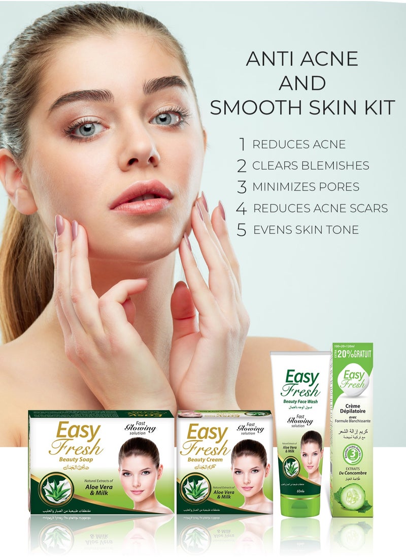 Easy Fresh - Anti Acne & Smooth Skin Kit - Acne Free Glowing Skin, Even Skin Tone, Eliminates Scars & Dark Circles - For All Skin Types - Image 1