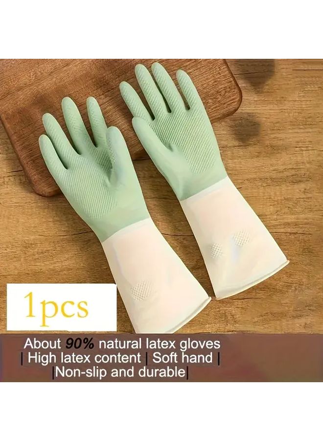 Thick Waterproof Latex Kitchen Gloves Green Large Non Slip Grip Dishwashing Cleaning - Image 2