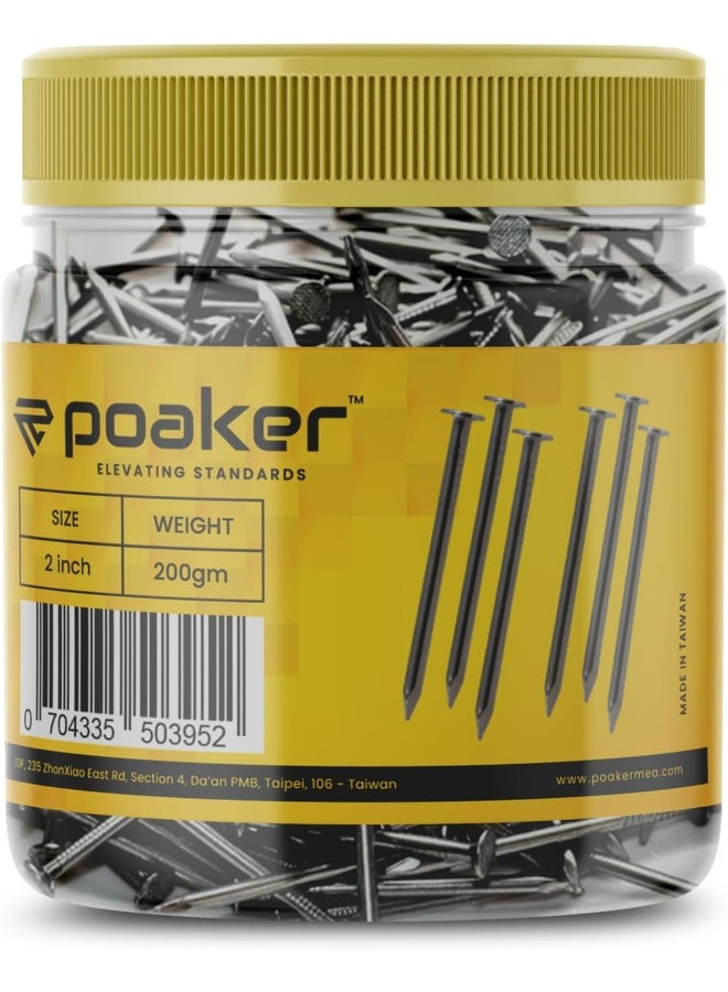 Poaker Common Wire Round Head Nails Essential Hardware For Carpentry, Electrical, Picture Hanging, Wall Mounting, And Woodworking (2 Inch (200 Gram)) - Image 1