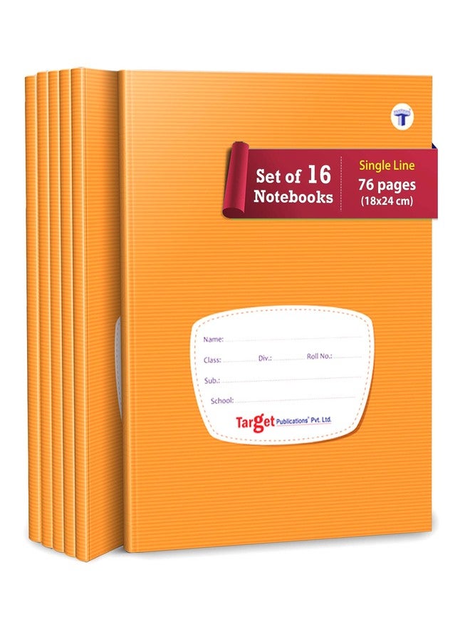 TARGET PUBLICATIONS Single Line Notebooks | Long Single Line Copy | 76 Ruled Pages A5 Size | Soft Brown Cover | 18 cm x 24 cm Approx | Pack of 16 Books | GSM 57 (ws9080) - Image 1