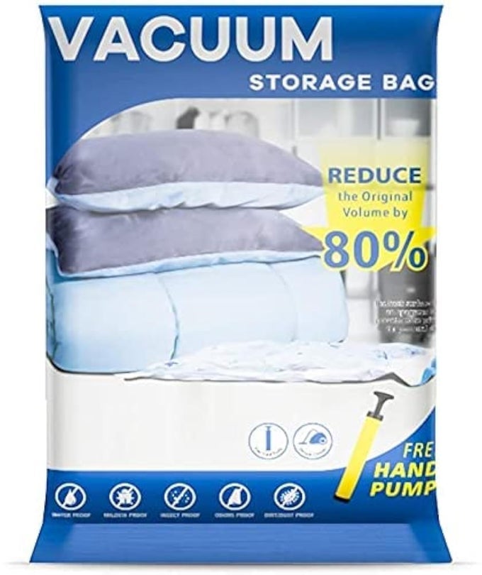 VACUUM STORAGE BAGS 4PACK JUMBO 110 X 80CM REUSABLE SPACE SAVER BAGS VACUUM COMPRESSION ZIPPER STORAGE BAGS WITH AIRTIGHT VALVE AND HAND PUMPWORK WITH VACUUM CLEANER