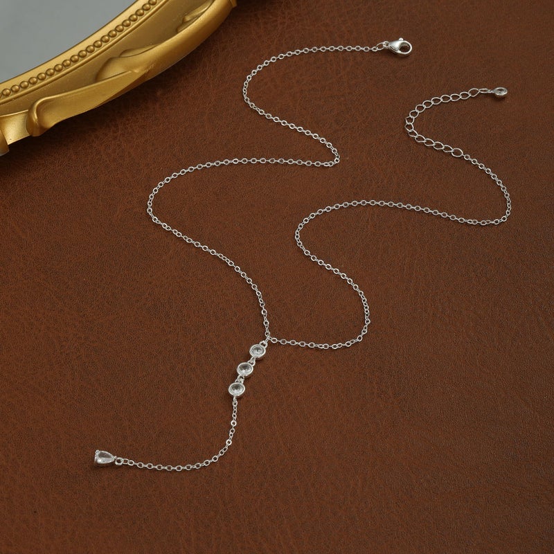 Hergory Lariat Silver Necklace for Women Trendy, Dainty Long Necklace 14k Silver Plated CZ Y Shaped Pendant Drop Chain Fashion Jewelry for Women Gifts - Image 5