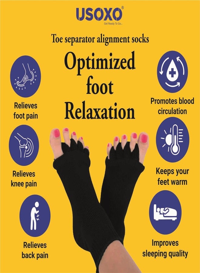 USOXO Cotton Foot Alignment Socks I Finger Toe Separator I Easing Bunion Hammertoe and Arthritis Pain Relief I Improving Posture & Increasing Flexibility I Free Size for Office Yoga Men & Women ( - Image 5