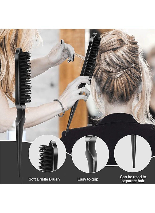 HY 3 Pcs Slick Back Hair Brush Set with Edge Brush, Bristle Brush, Rat Tail Comb, Teasing Brush Set for Smoothing Baby Hair & Flyaways - Black  - Image 5