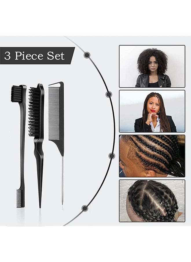 HY 3 Pcs Slick Back Hair Brush Set with Edge Brush, Bristle Brush, Rat Tail Comb, Teasing Brush Set for Smoothing Baby Hair & Flyaways - Black  - Image 3