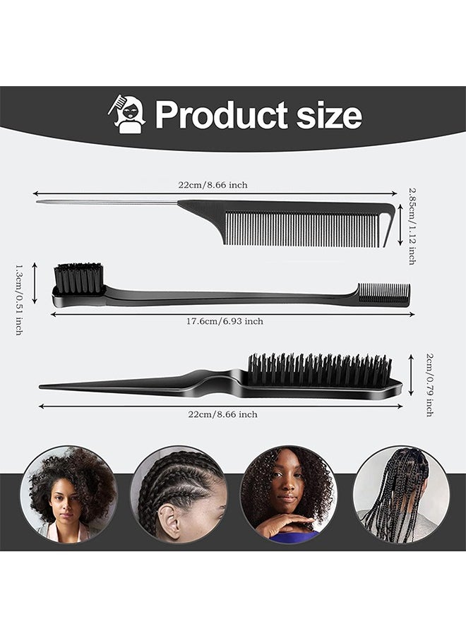 HY 3 Pcs Slick Back Hair Brush Set with Edge Brush, Bristle Brush, Rat Tail Comb, Teasing Brush Set for Smoothing Baby Hair & Flyaways - Black  - Image 2
