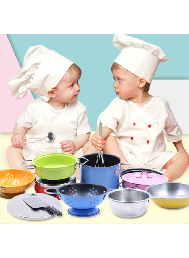 Children's Mini Kitchen Toys Stainless Steel Boys And Girls Play House Cooking Toys Trembles Fast Food Play Set-Color:Color 33 Piece Set - Image 3
