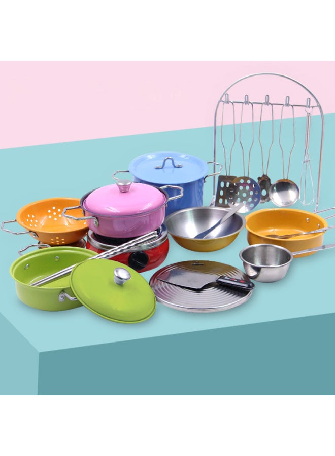 Children's Mini Kitchen Toys Stainless Steel Boys And Girls Play House Cooking Toys Trembles Fast Food Play Set-Color:Color 33 Piece Set - Image 5