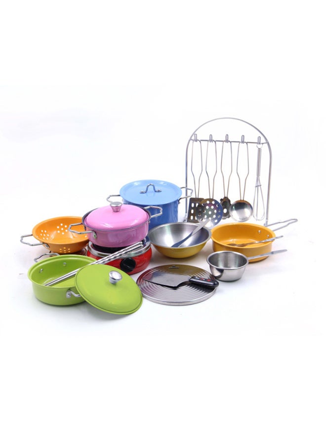 Children's Mini Kitchen Toys Stainless Steel Boys And Girls Play House Cooking Toys Trembles Fast Food Play Set-Color:Color 33 Piece Set - Image 2