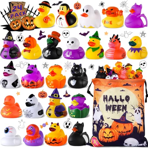ANGGIKO 24 Pcs Halloween Rubber Ducks with a Bag Halloween Goodie Bag Stuffers Halloween Ducks for Jeeps Party Favors Basket Fillers Decorations Bath Toys for Kids Exchange Gifts for Girls Boys - Image 1