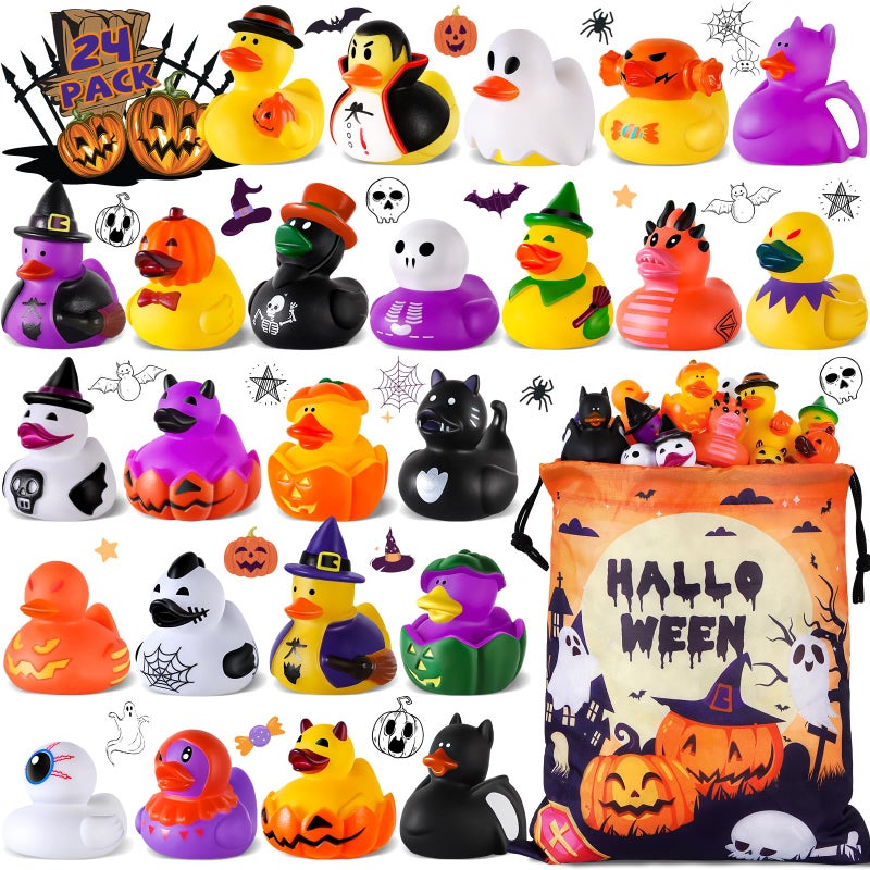 ANGGIKO 24 Pcs Halloween Rubber Ducks with a Bag Halloween Goodie Bag Stuffers Halloween Ducks for Jeeps Party Favors Basket Fillers Decorations Bath Toys for Kids Exchange Gifts for Girls Boys - Image 2