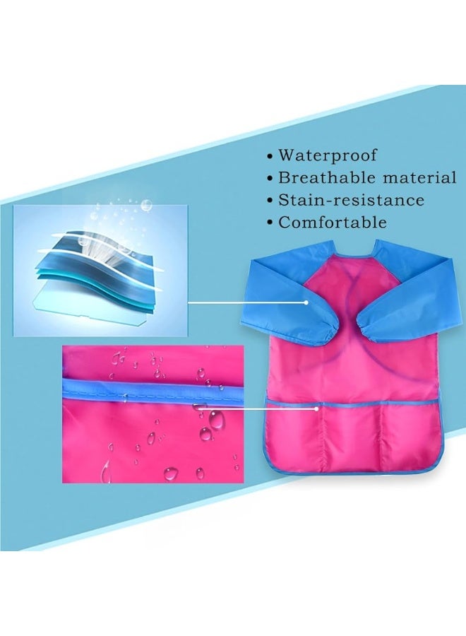 KUUQA 4Pcs Waterproof Kids Play Art Smock, Children's Painting Aprons with Long Sleeve and 3 Pockets for Painting, Feedingï¼ŒAge 3-6 Years (Paints and Brushes Not Included) - Image 1