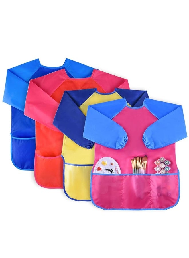 KUUQA 4Pcs Waterproof Kids Play Art Smock, Children's Painting Aprons with Long Sleeve and 3 Pockets for Painting, Feedingï¼ŒAge 3-6 Years (Paints and Brushes Not Included) - Image 5