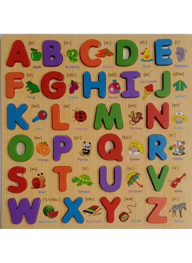 Smoneo - Smoneo Wooden 26 Letters Upper Case Alphabet ABC Puzzle Board for Toddlers 3-5 Years Old, Preschool Boys & Girls Educational Learning Letter Toys, Sturdy Wooden Construction - Image 1
