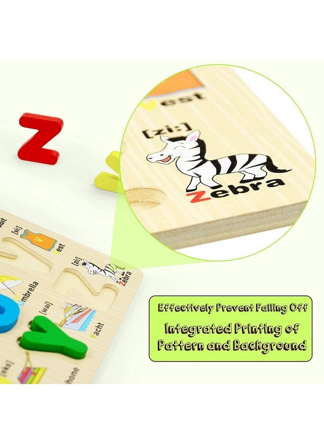 Smoneo - Smoneo Wooden 26 Letters Upper Case Alphabet ABC Puzzle Board for Toddlers 3-5 Years Old, Preschool Boys & Girls Educational Learning Letter Toys, Sturdy Wooden Construction - Image 1